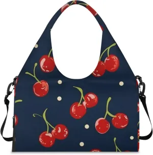 Gym Bag for Women Cherry Fruit Theme Duffel Bag with Shoe Compartment and Yoga Mat Holder Portable Weekender Bags Travel Tote Bags