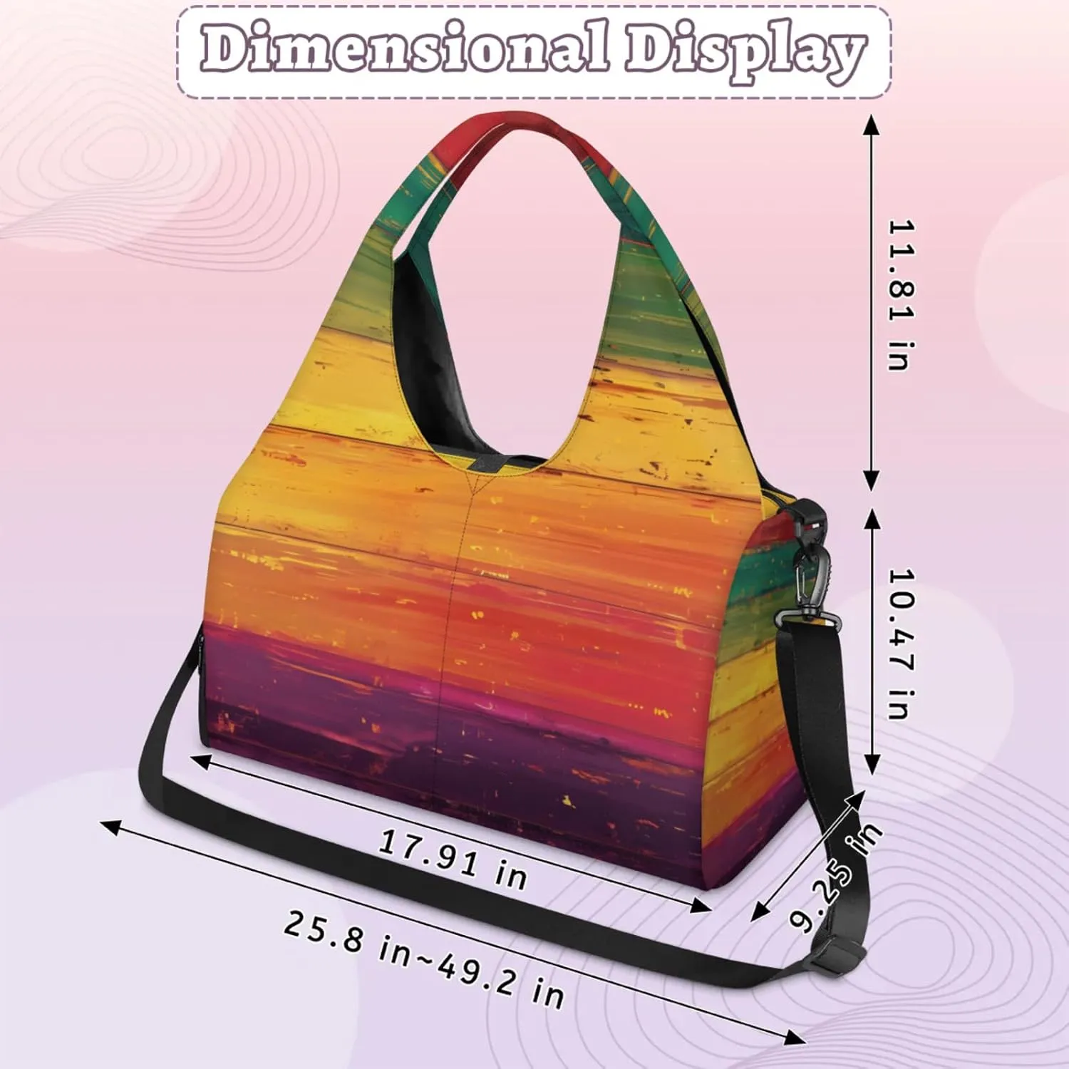 Gym Bag for Women Colorful Wood Board Duffel Bag with Shoe Compartment and Yoga Mat Holder Portable Weekender Bags