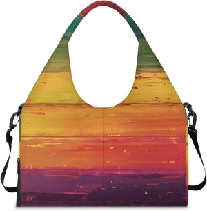 Gym Bag for Women Colorful Wood Board Duffel Bag with Shoe Compartment and Yoga Mat Holder Portable Weekender Bags