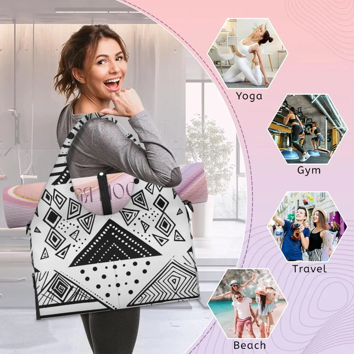 Gym Bag for Women Colorful Wood Board Duffel Bag with Shoe Compartment and Yoga Mat Holder Portable Weekender Bags
