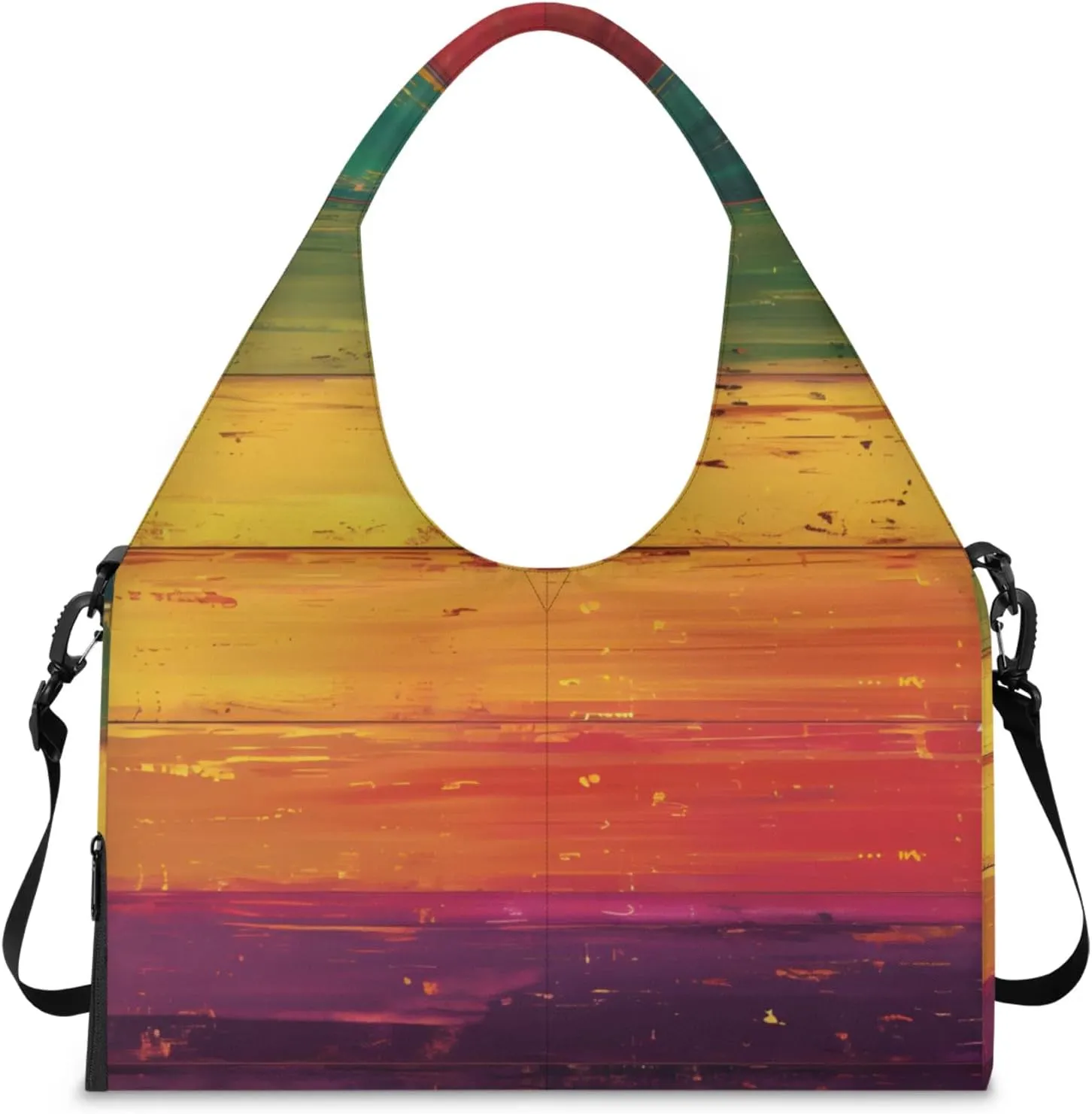 Gym Bag for Women Colorful Wood Board Duffel Bag with Shoe Compartment and Yoga Mat Holder Portable Weekender Bags
