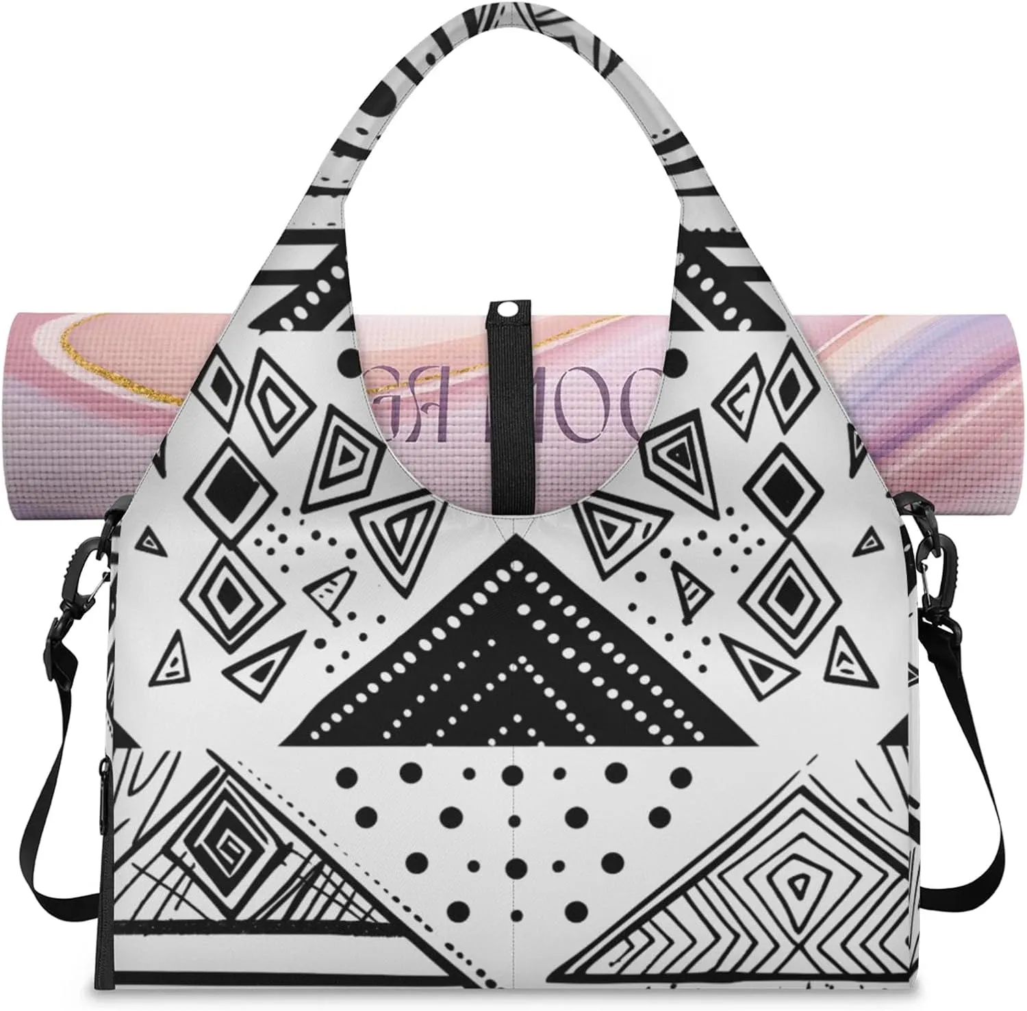 Gym Bag for Women Colorful Wood Board Duffel Bag with Shoe Compartment and Yoga Mat Holder Portable Weekender Bags
