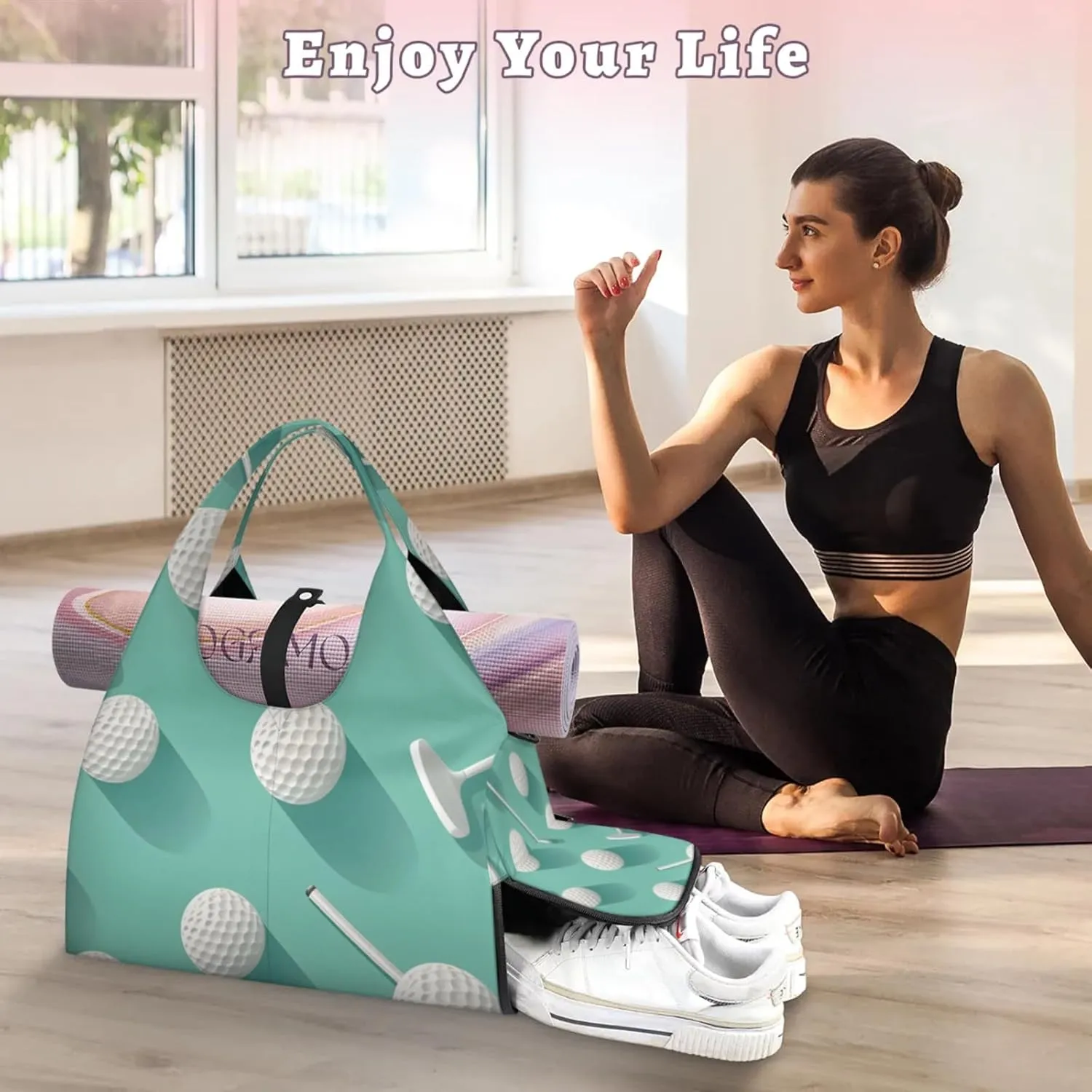 Gym Bag for Women Funny Golf Sport Duffel Bag with Shoe Compartment and Yoga Mat Holder Portable Weekender Bags Travel Tote Bags