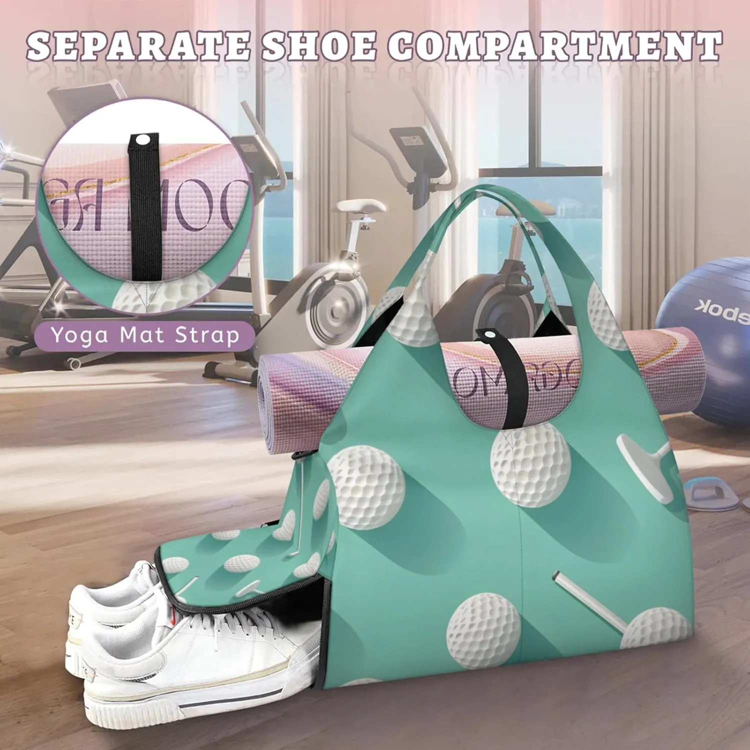 Gym Bag for Women Funny Golf Sport Duffel Bag with Shoe Compartment and Yoga Mat Holder Portable Weekender Bags Travel Tote Bags