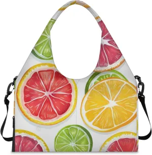 Gym Bag for Women Lemon Orange Slices Duffel Bag with Shoe Compartment and Yoga Mat Holder Portable Weekender Bags Travel Tote Bags