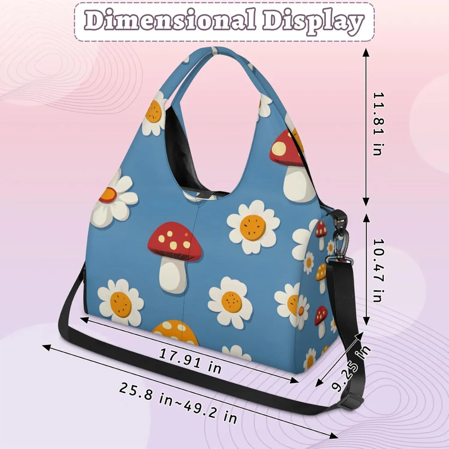 Gym Bag for Women Mushrooms Daisies Duffel Bag with Shoe Compartment and Yoga Mat Holder Portable Weekender Bags Travel Tote Bags