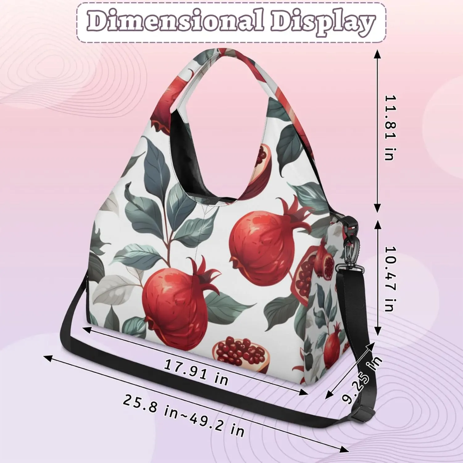 Gym Bag for Women Retro Pomegranate Duffel Bag with Shoe Compartment and Yoga Mat Holder Portable Weekender Bags Travel Tote Bags