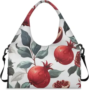 Gym Bag for Women Retro Pomegranate Duffel Bag with Shoe Compartment and Yoga Mat Holder Portable Weekender Bags Travel Tote Bags