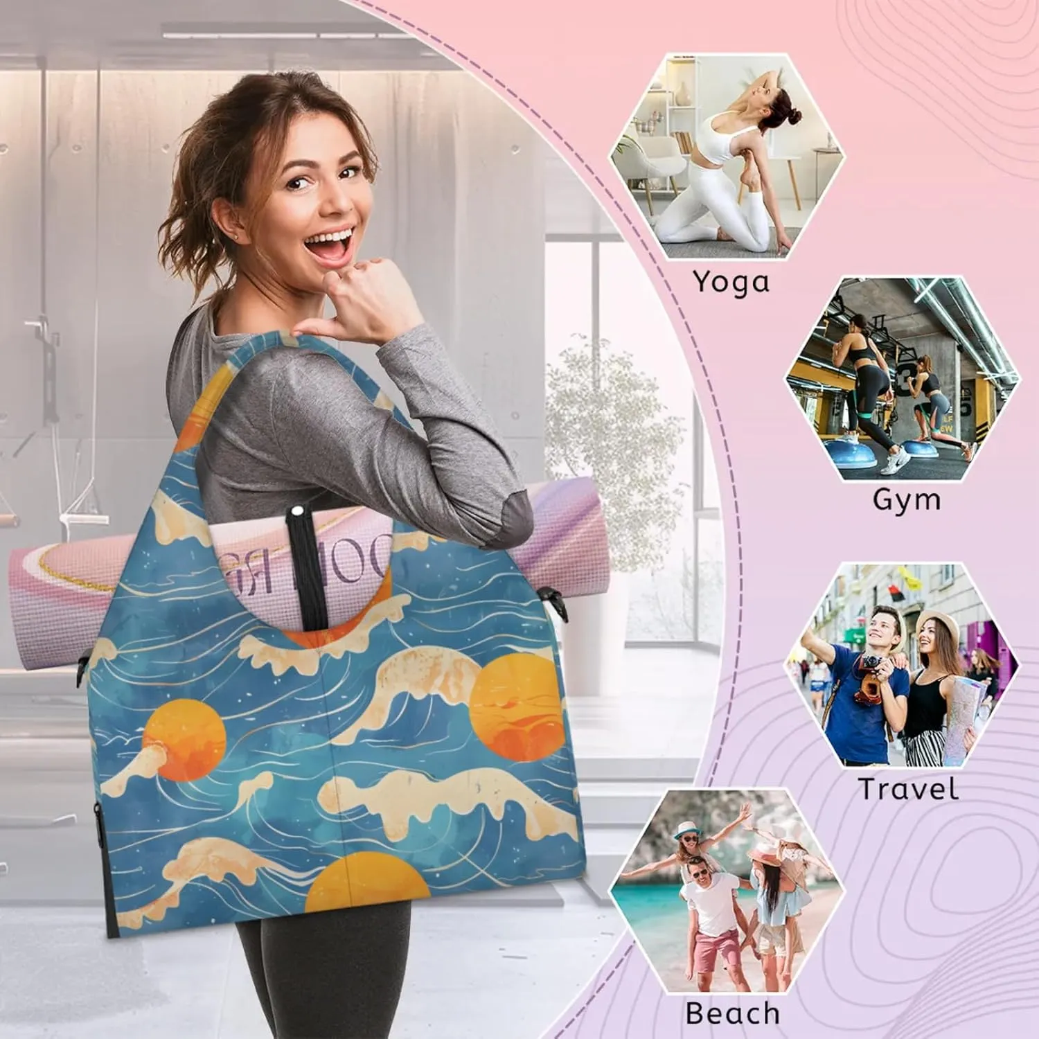 Gym Bag for Women Seawater Sun Duffel Bag with Shoe Compartment and Yoga Mat Holder Portable Weekender Bags Travel Tote Bags