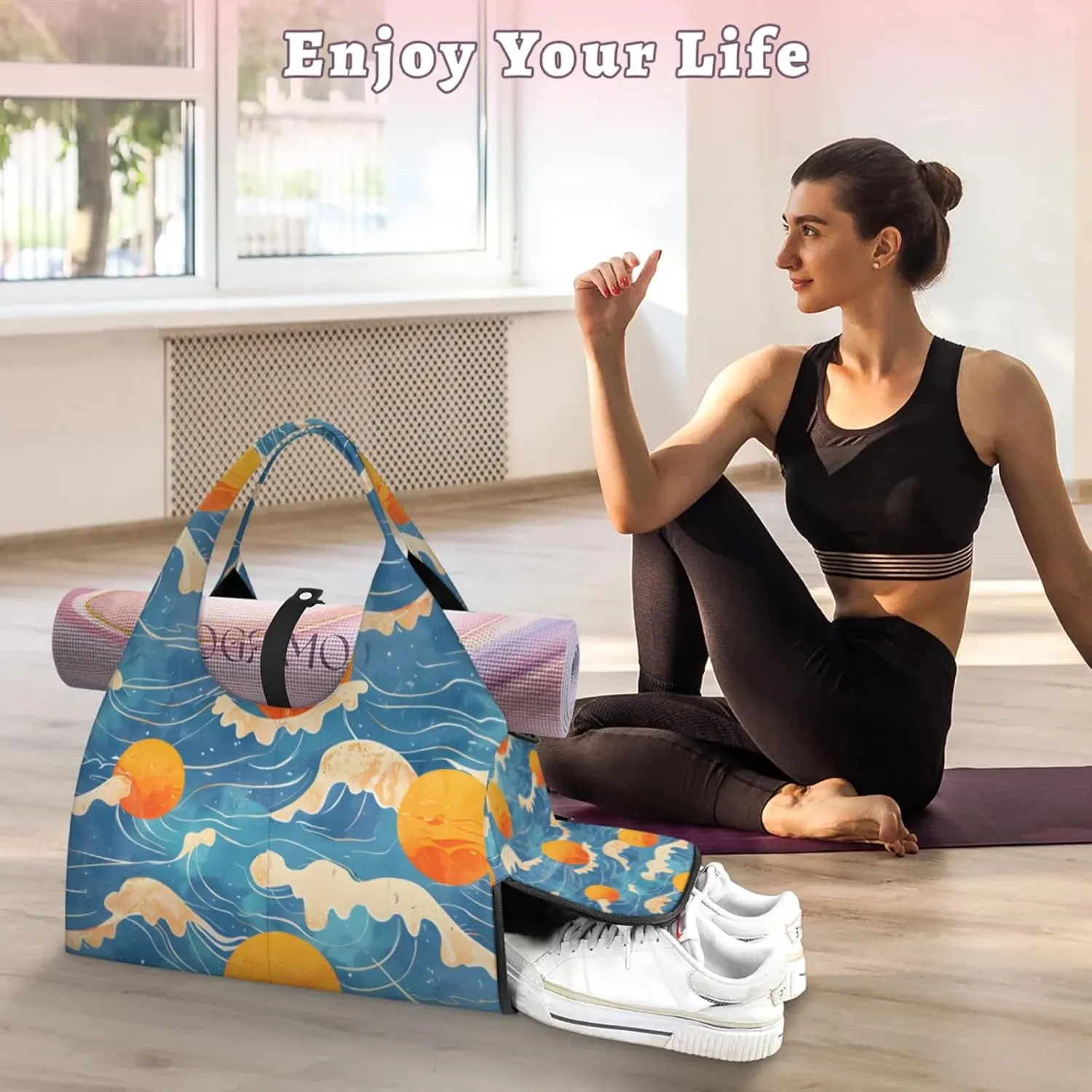 Gym Bag for Women Seawater Sun Duffel Bag with Shoe Compartment and Yoga Mat Holder Portable Weekender Bags Travel Tote Bags