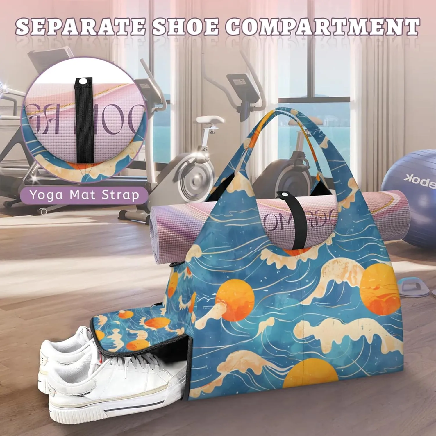 Gym Bag for Women Seawater Sun Duffel Bag with Shoe Compartment and Yoga Mat Holder Portable Weekender Bags Travel Tote Bags