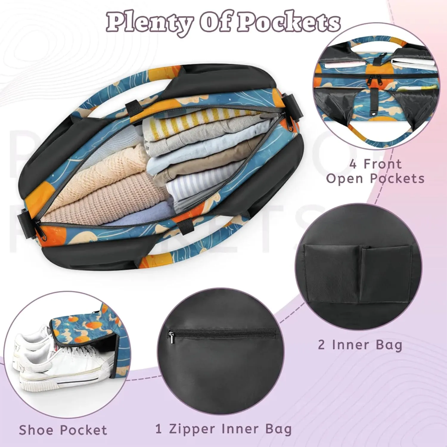 Gym Bag for Women Seawater Sun Duffel Bag with Shoe Compartment and Yoga Mat Holder Portable Weekender Bags Travel Tote Bags