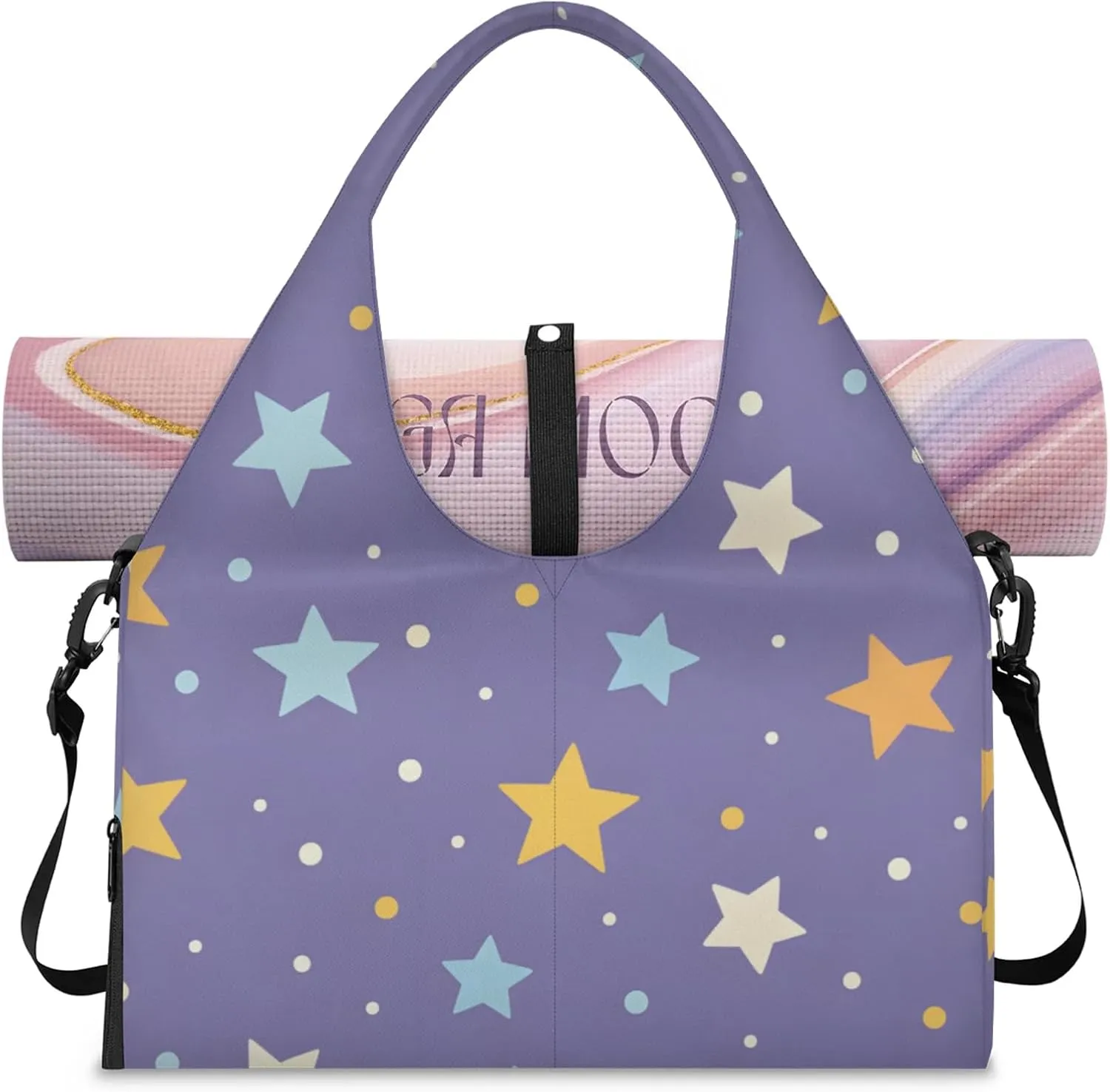 Gym Bag for Women Star Themed Duffel Bag with Shoe Compartment and Yoga Mat Holder Portable Weekender Bags Travel Tote Bags