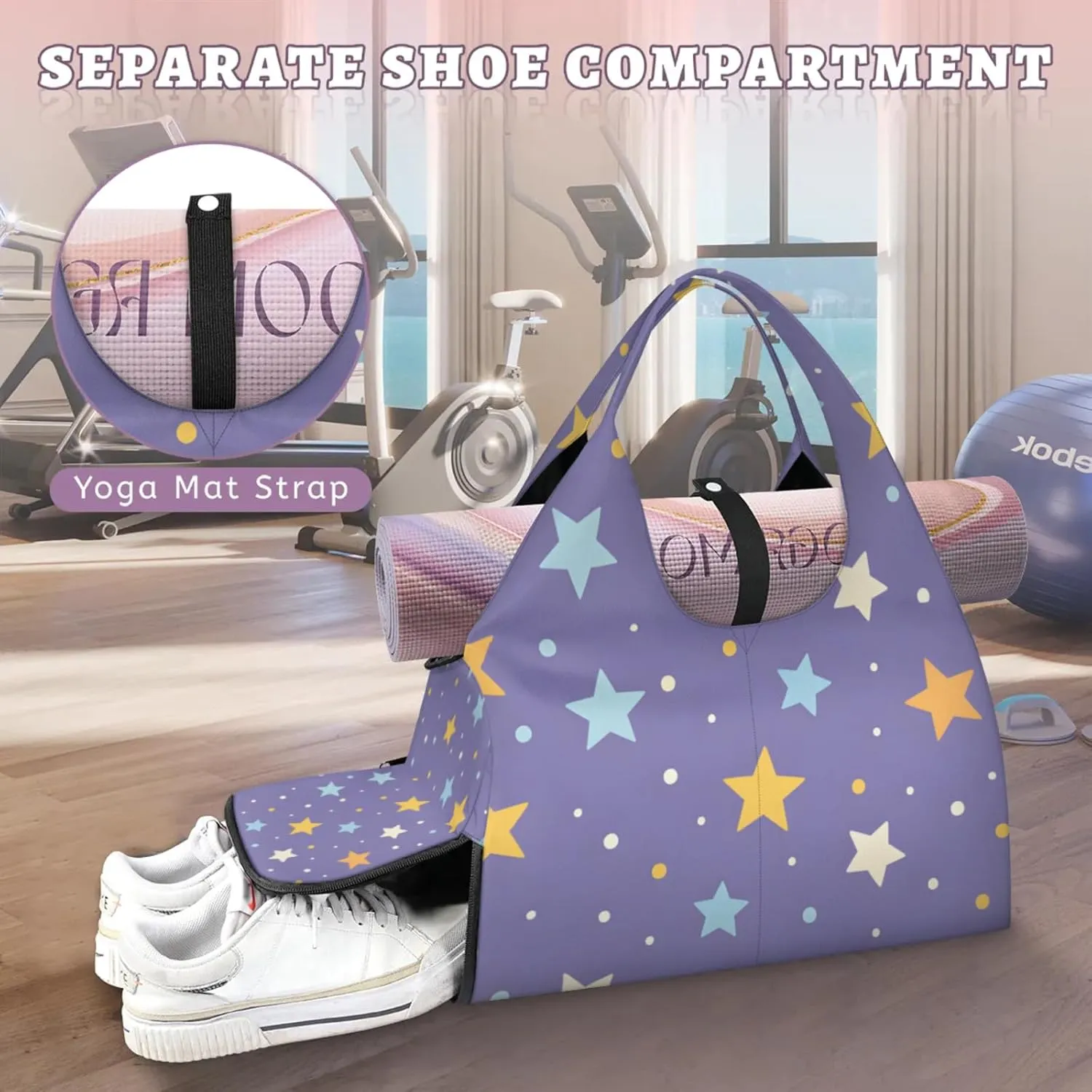 Gym Bag for Women Star Themed Duffel Bag with Shoe Compartment and Yoga Mat Holder Portable Weekender Bags Travel Tote Bags