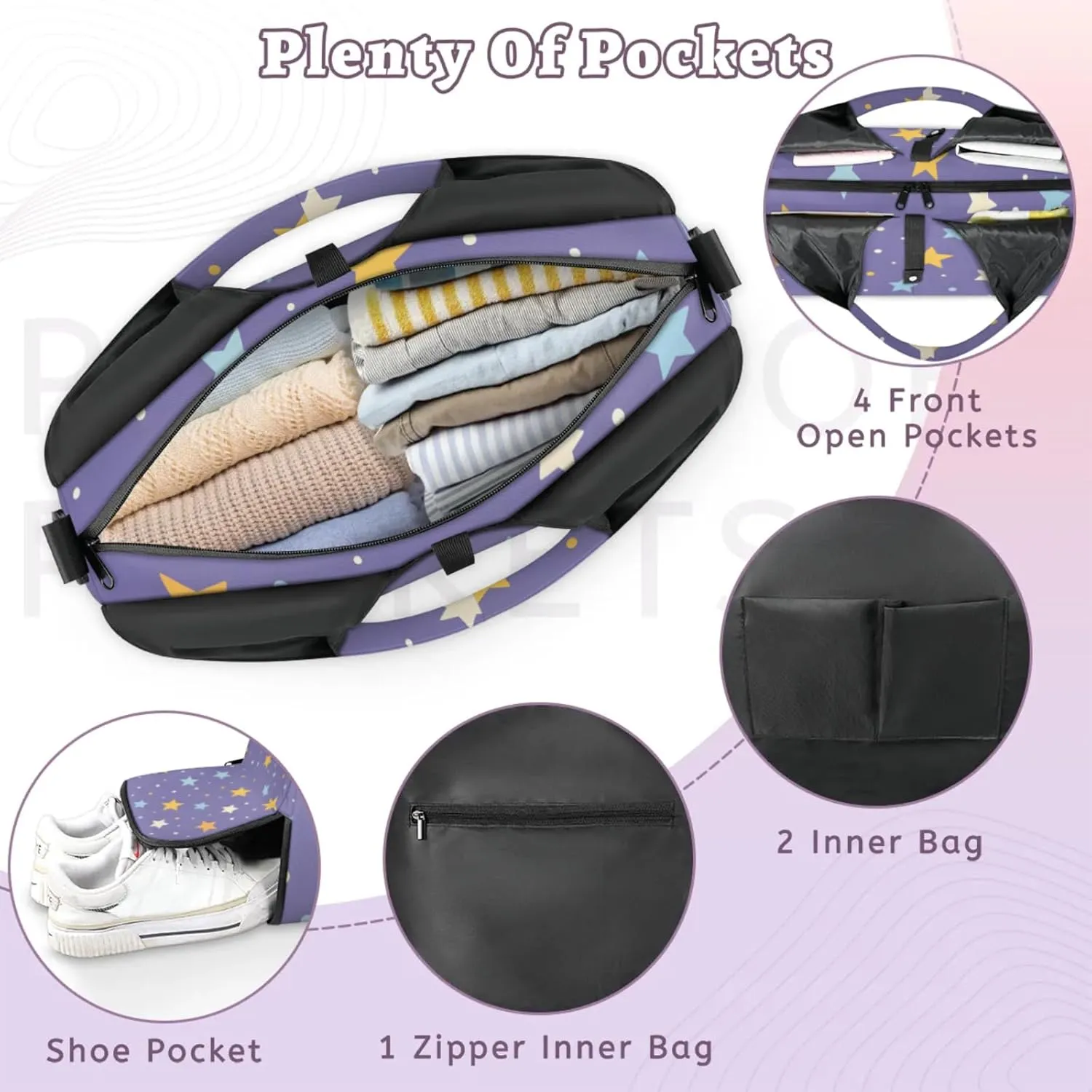 Gym Bag for Women Star Themed Duffel Bag with Shoe Compartment and Yoga Mat Holder Portable Weekender Bags Travel Tote Bags