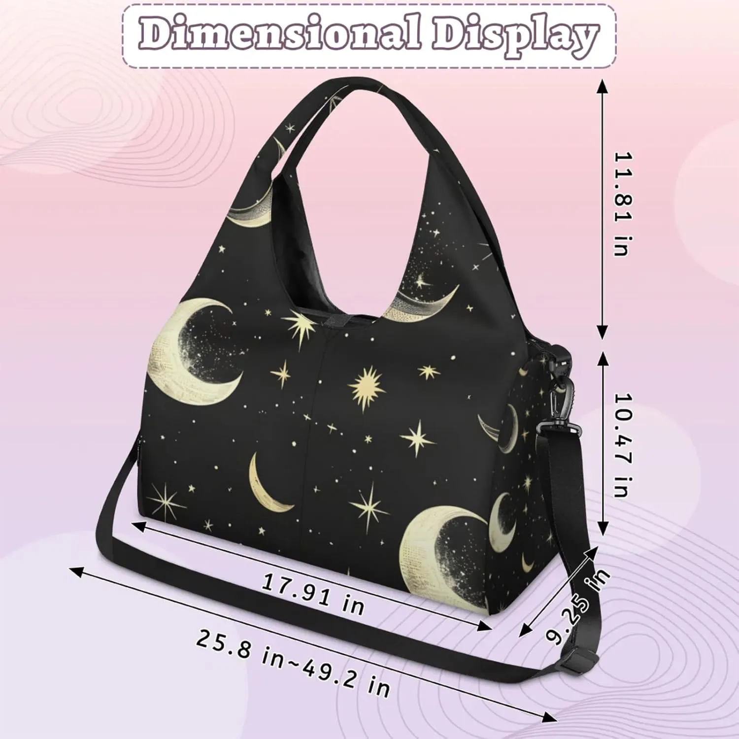 Gym Bag for Women Stars Moon Duffel Bag with Shoe Compartment and Yoga Mat Holder Portable Weekender Bags Travel Tote Bags
