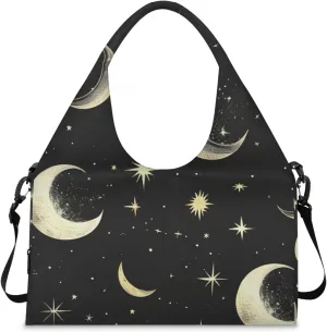Gym Bag for Women Stars Moon Duffel Bag with Shoe Compartment and Yoga Mat Holder Portable Weekender Bags Travel Tote Bags