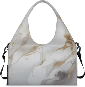 Gym Bag for Women White Marble Duffel Bag with Shoe Compartment and Yoga Mat Holder Portable Weekender Bags Travel Tote Bags