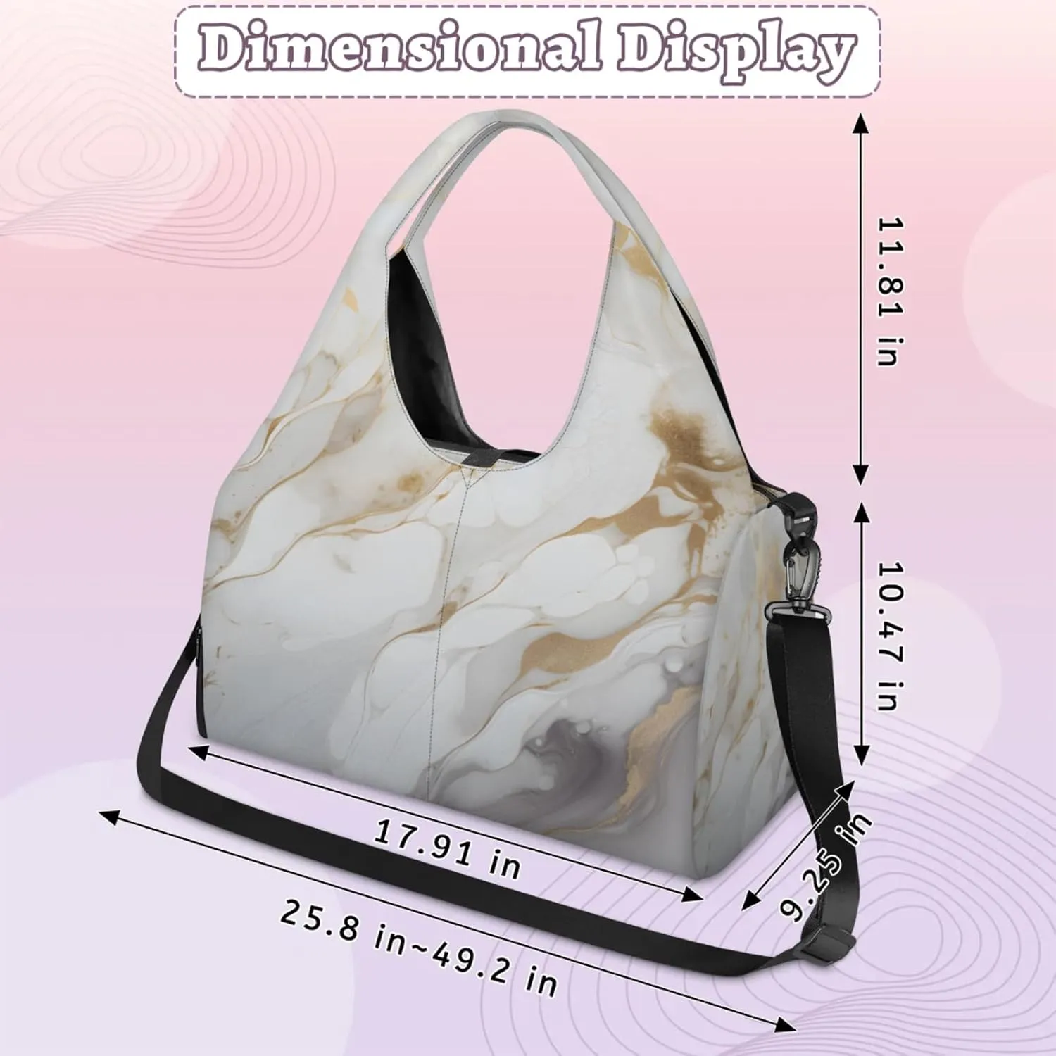 Gym Bag for Women White Marble Duffel Bag with Shoe Compartment and Yoga Mat Holder Portable Weekender Bags Travel Tote Bags