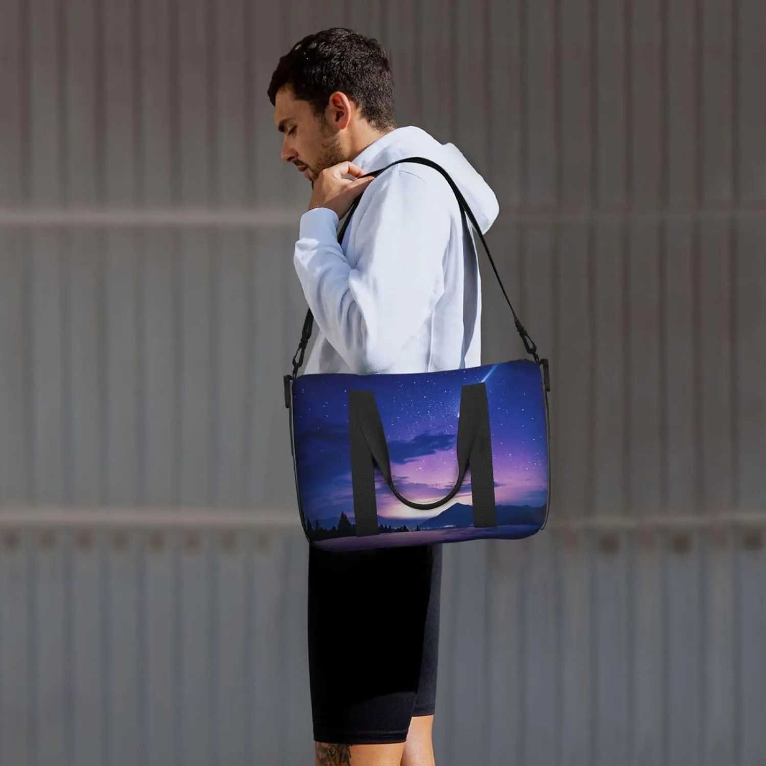 Gym Bag Night sky silhouette Duffel Bag for Men Women Travel Overnight Bag with Shoe Compartment Workout Bags