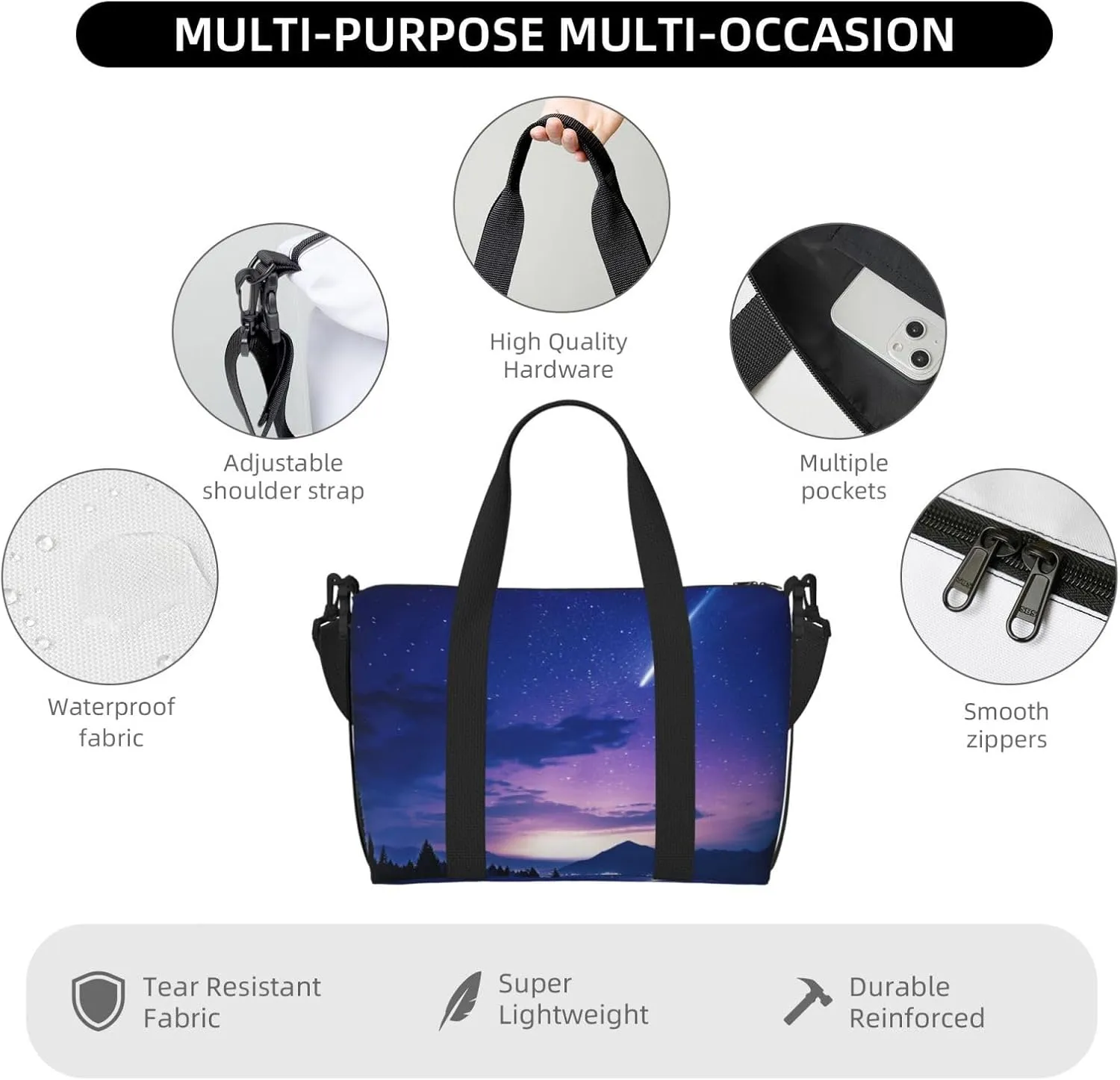 Gym Bag Night sky silhouette Duffel Bag for Men Women Travel Overnight Bag with Shoe Compartment Workout Bags