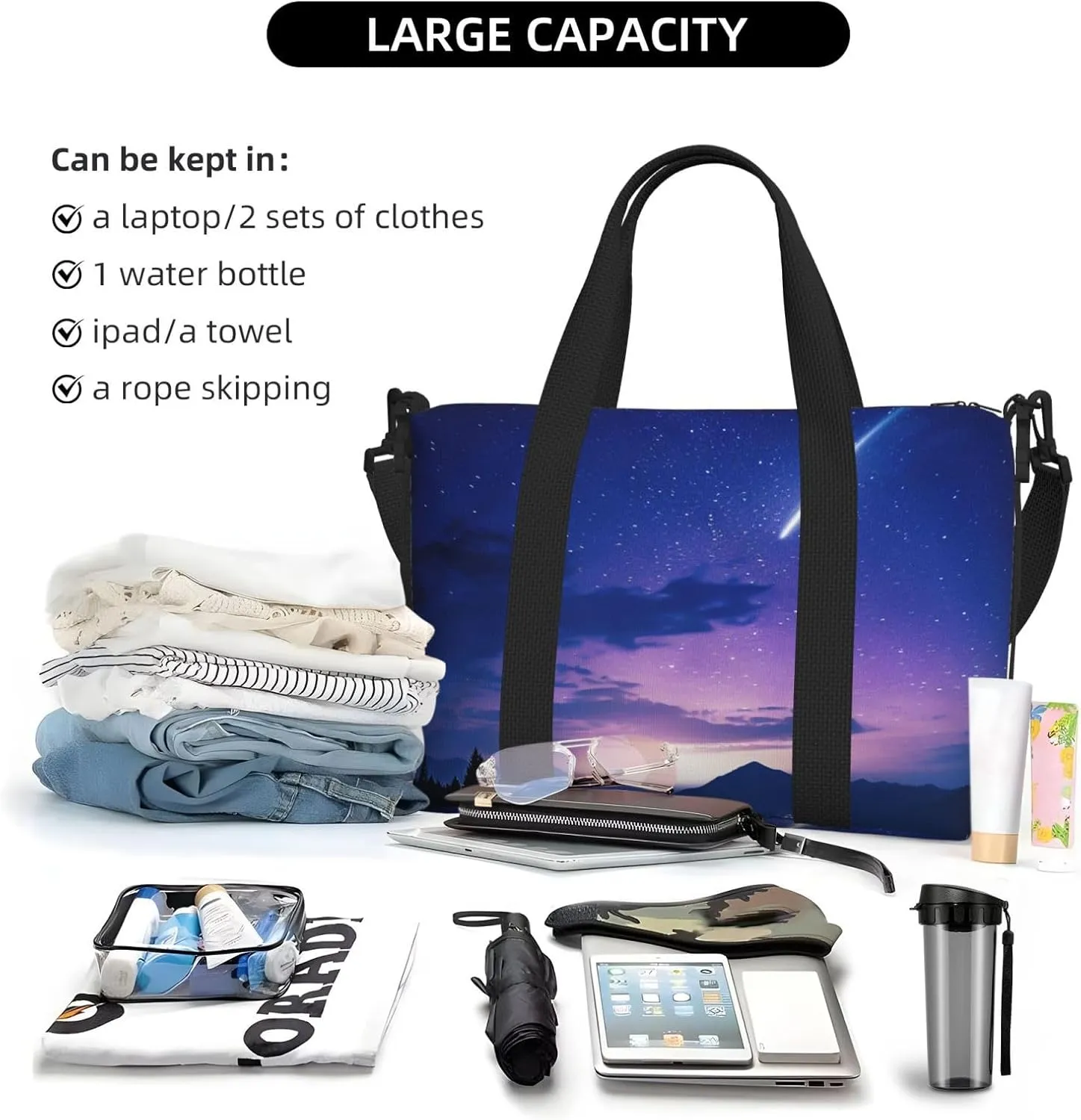 Gym Bag Night sky silhouette Duffel Bag for Men Women Travel Overnight Bag with Shoe Compartment Workout Bags
