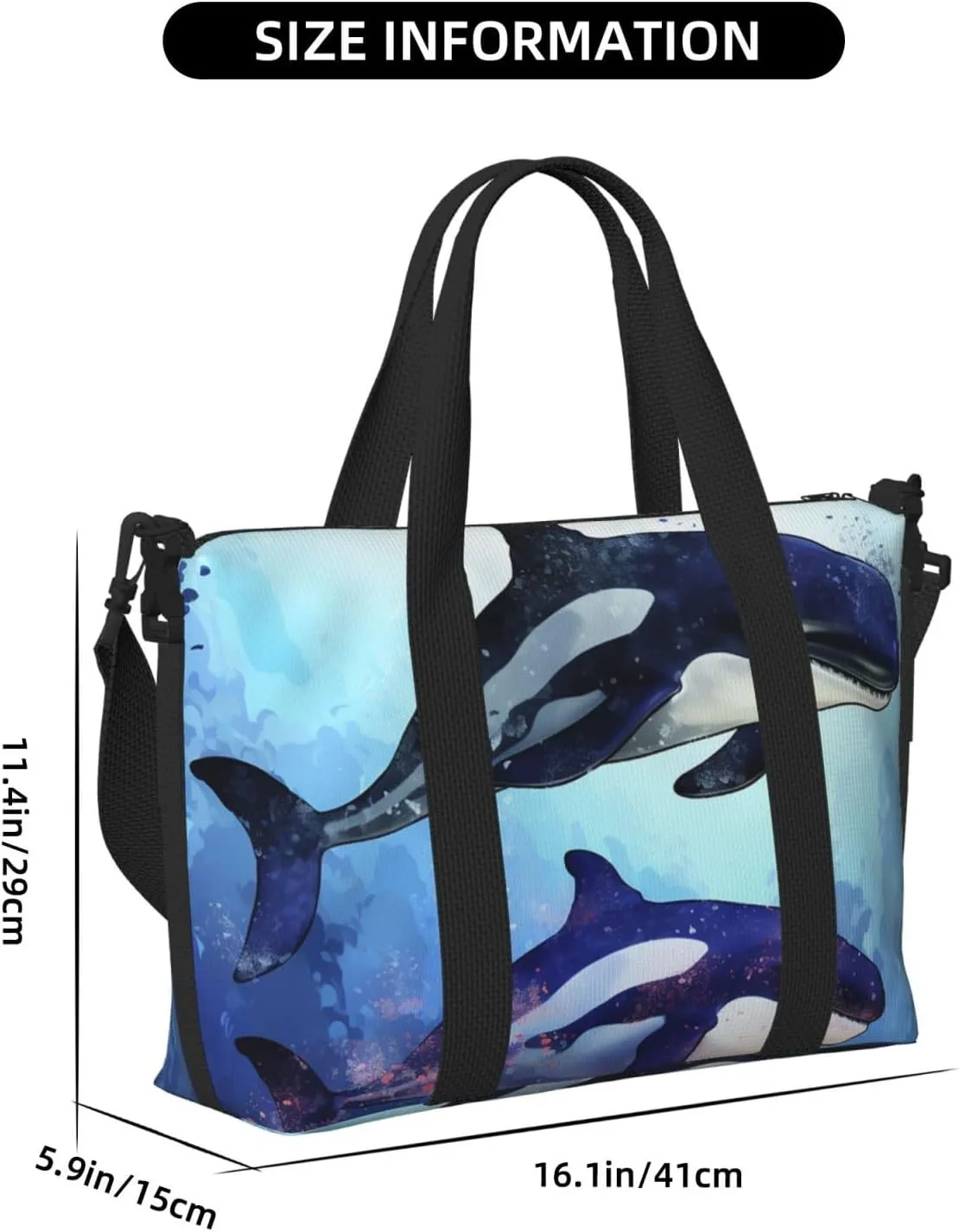 Gym Bag Orca Killer Whale Duffel Bag for Men Women Travel Overnight Bag with Shoe Compartment Workout Bags