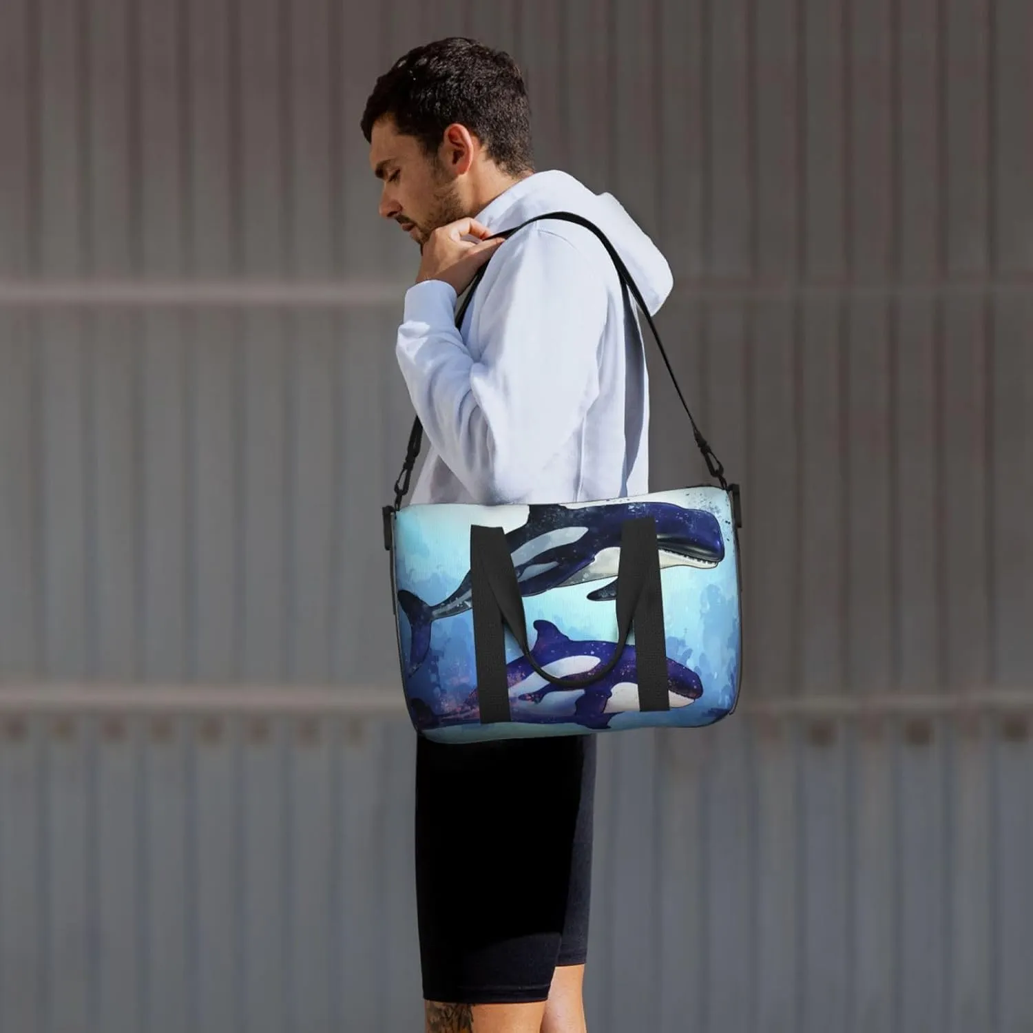 Gym Bag Orca Killer Whale Duffel Bag for Men Women Travel Overnight Bag with Shoe Compartment Workout Bags
