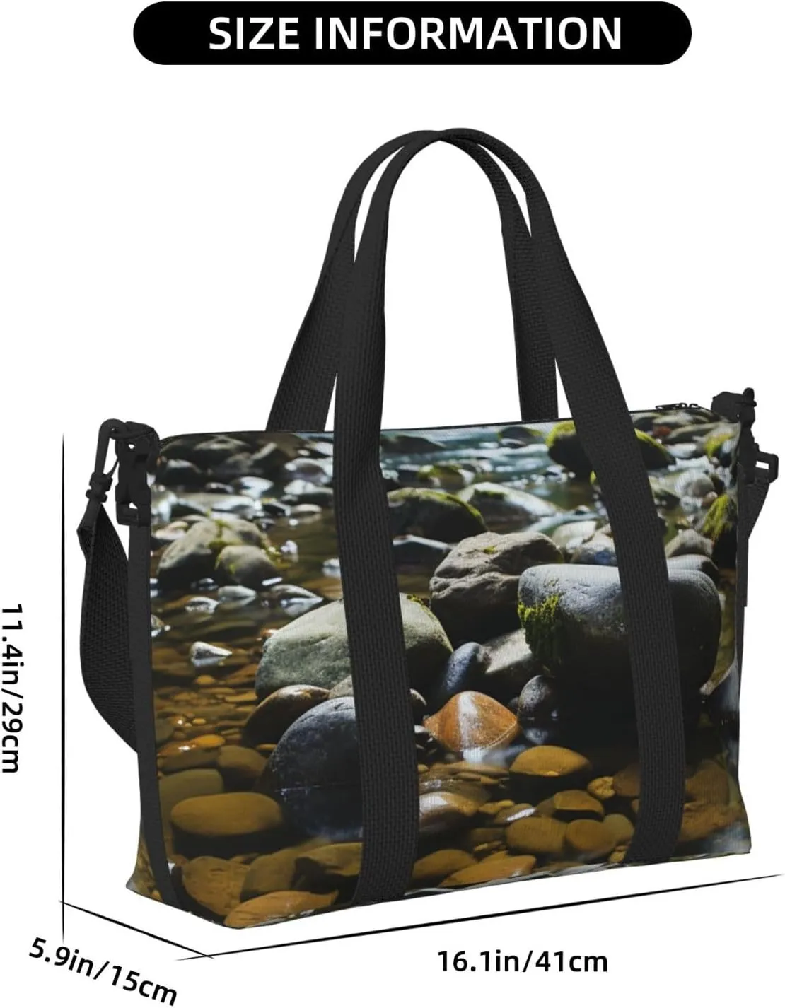 Gym Bag Stream stones Duffel Bag for Men Women Travel Overnight Bag with Shoe Compartment Workout Bags