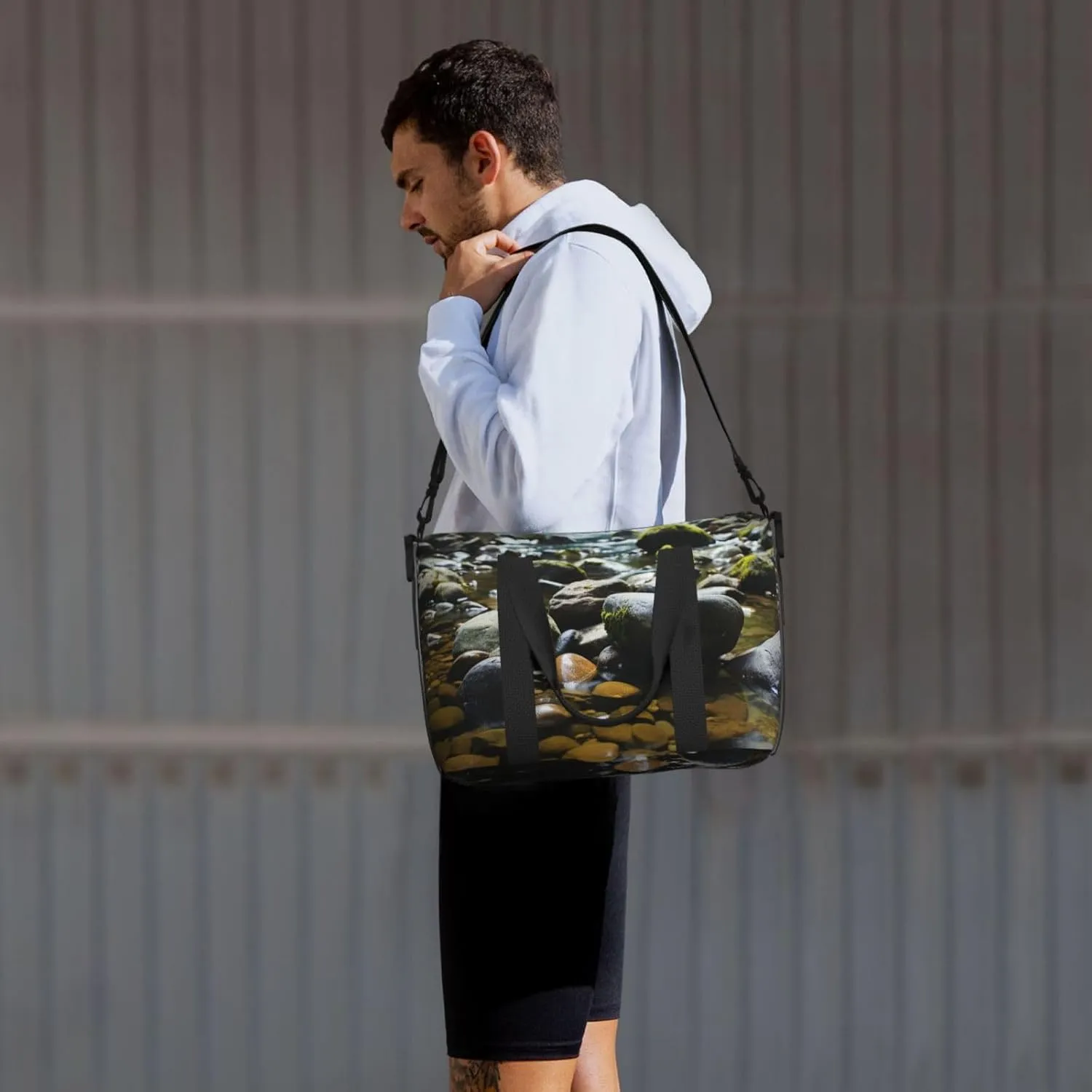 Gym Bag Stream stones Duffel Bag for Men Women Travel Overnight Bag with Shoe Compartment Workout Bags