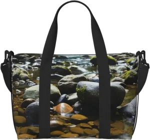 Gym Bag Stream stones Duffel Bag for Men Women Travel Overnight Bag with Shoe Compartment Workout Bags