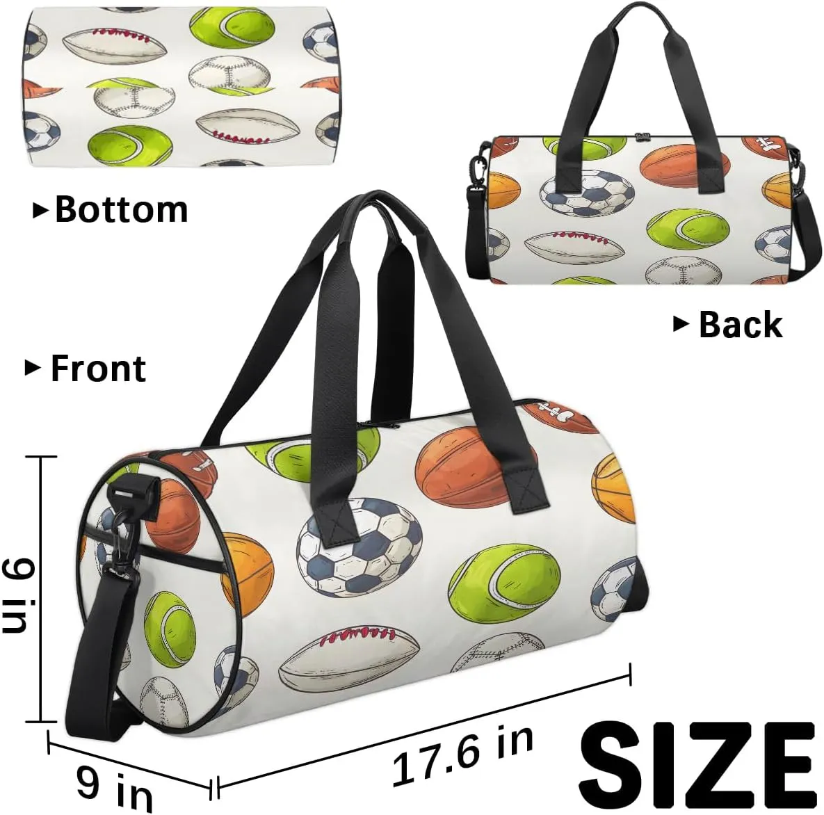 Gym Bags for Men Women Balls Print Sports Duffel Bags Carry On Travel Duffle Bag with Detachable Adjustable Shoulder Strap Overnight Weekender Bag