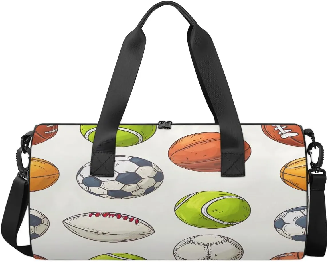 Gym Bags for Men Women Balls Print Sports Duffel Bags Carry On Travel Duffle Bag with Detachable Adjustable Shoulder Strap Overnight Weekender Bag