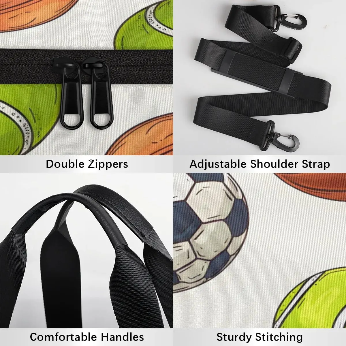 Gym Bags for Men Women Balls Print Sports Duffel Bags Carry On Travel Duffle Bag with Detachable Adjustable Shoulder Strap Overnight Weekender Bag