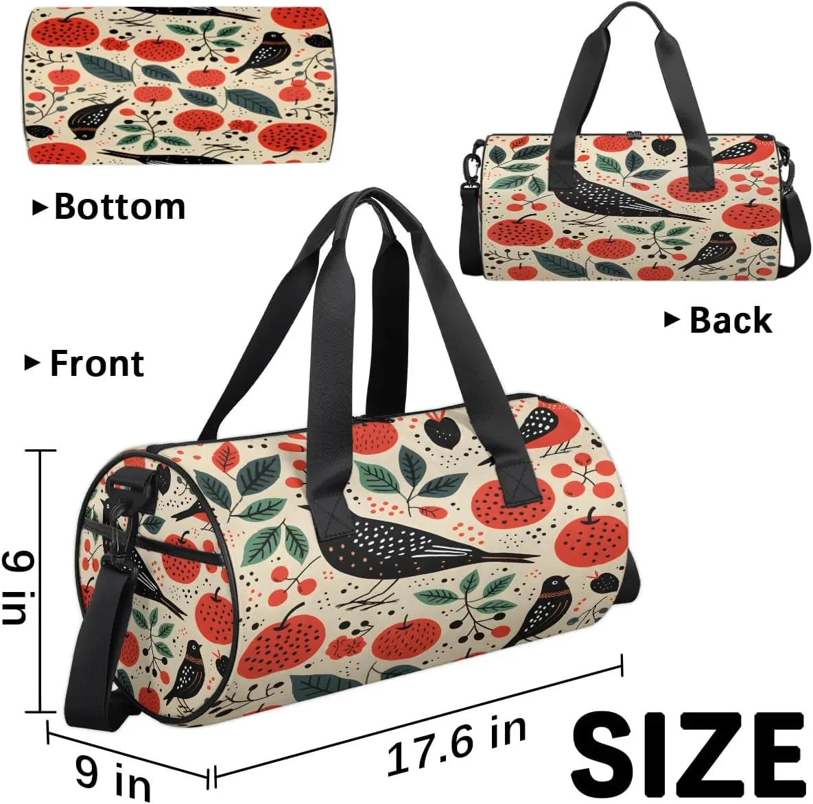 Gym Bags for Men Women Bird Fruit Sports Duffel Bags Carry On Travel Duffle Bag with Detachable Adjustable Shoulder Strap Overnight Weekender Bag
