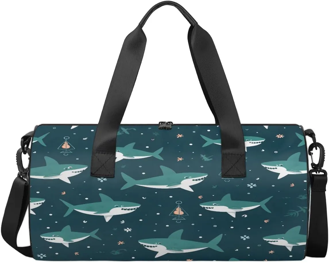Gym Bags for Men Women Cute Shark Sports Duffel Bags Carry On Travel Duffle Bag with Detachable Adjustable Shoulder Strap Overnight Weekender Bag