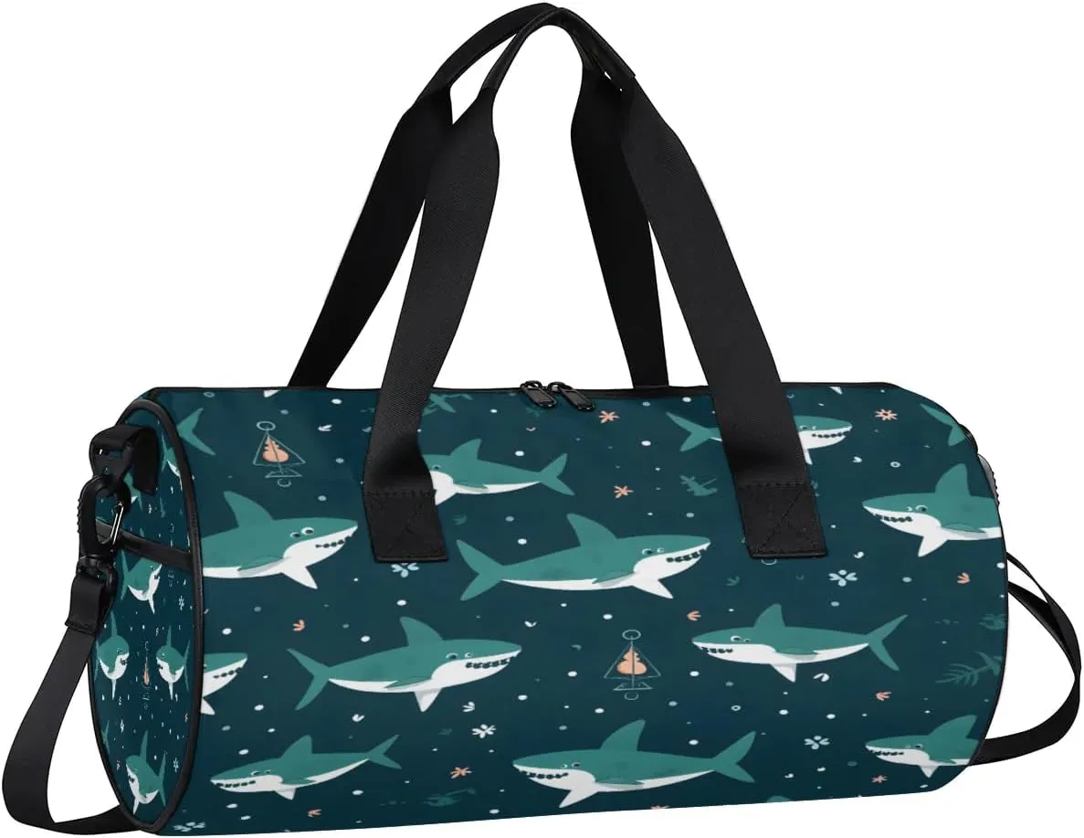 Gym Bags for Men Women Cute Shark Sports Duffel Bags Carry On Travel Duffle Bag with Detachable Adjustable Shoulder Strap Overnight Weekender Bag