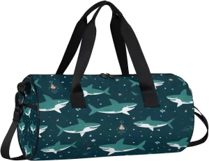 Gym Bags for Men Women Cute Shark Sports Duffel Bags Carry On Travel Duffle Bag with Detachable Adjustable Shoulder Strap Overnight Weekender Bag