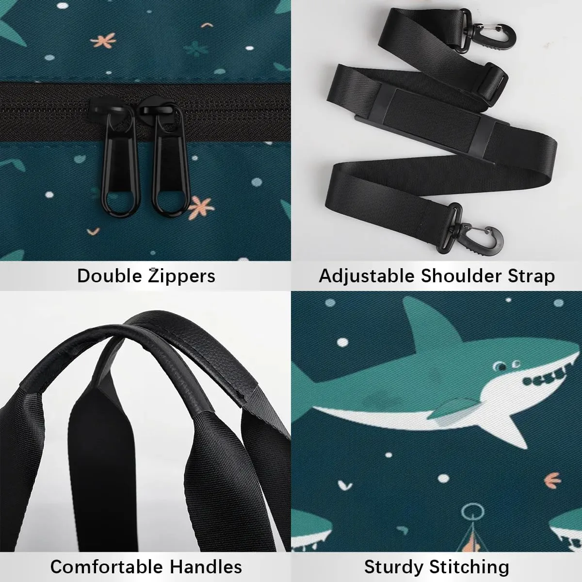 Gym Bags for Men Women Cute Shark Sports Duffel Bags Carry On Travel Duffle Bag with Detachable Adjustable Shoulder Strap Overnight Weekender Bag