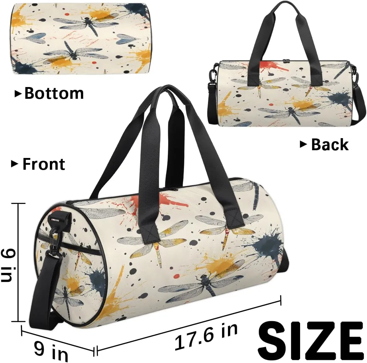 Gym Bags for Men Women Dragonfly Watercolor Sports Duffel Bags Carry On Travel Duffle Bag with Detachable Adjustable Shoulder Strap Overnight Weekender Bag