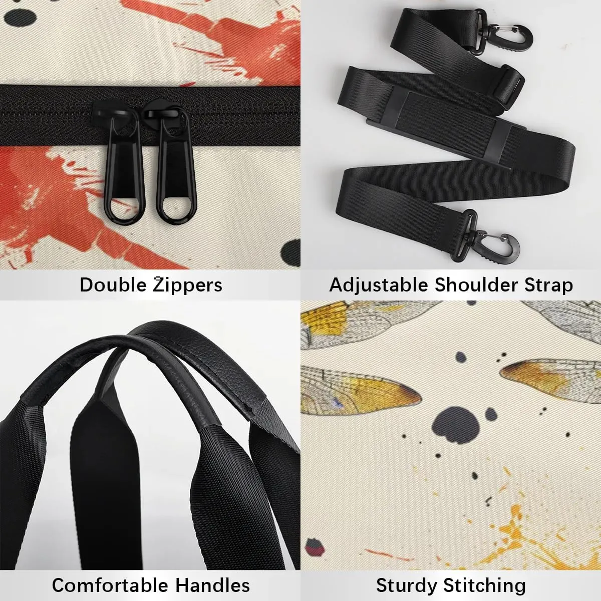 Gym Bags for Men Women Dragonfly Watercolor Sports Duffel Bags Carry On Travel Duffle Bag with Detachable Adjustable Shoulder Strap Overnight Weekender Bag