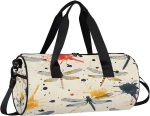 Gym Bags for Men Women Dragonfly Watercolor Sports Duffel Bags Carry On Travel Duffle Bag with Detachable Adjustable Shoulder Strap Overnight Weekender Bag
