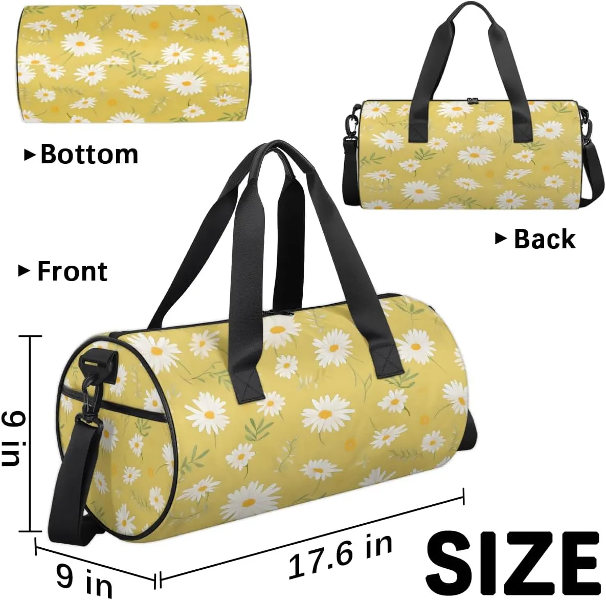 Gym Bags for Men Women Floral Daisy Bloom Sports Duffel Bags Carry On Travel Duffle Bag with Detachable Adjustable Shoulder Strap Overnight Weekender Bag