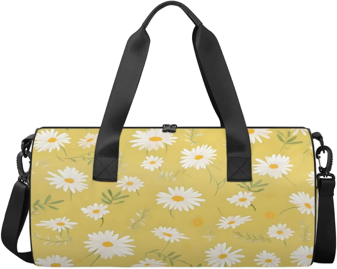 Gym Bags for Men Women Floral Daisy Bloom Sports Duffel Bags Carry On Travel Duffle Bag with Detachable Adjustable Shoulder Strap Overnight Weekender Bag