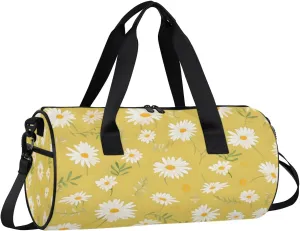 Gym Bags for Men Women Floral Daisy Bloom Sports Duffel Bags Carry On Travel Duffle Bag with Detachable Adjustable Shoulder Strap Overnight Weekender Bag