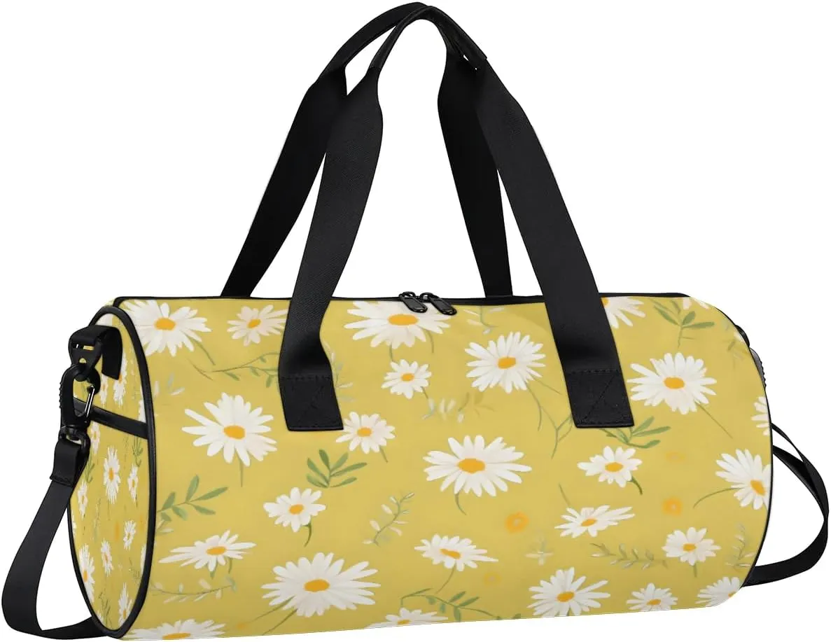 Gym Bags for Men Women Floral Daisy Bloom Sports Duffel Bags Carry On Travel Duffle Bag with Detachable Adjustable Shoulder Strap Overnight Weekender Bag
