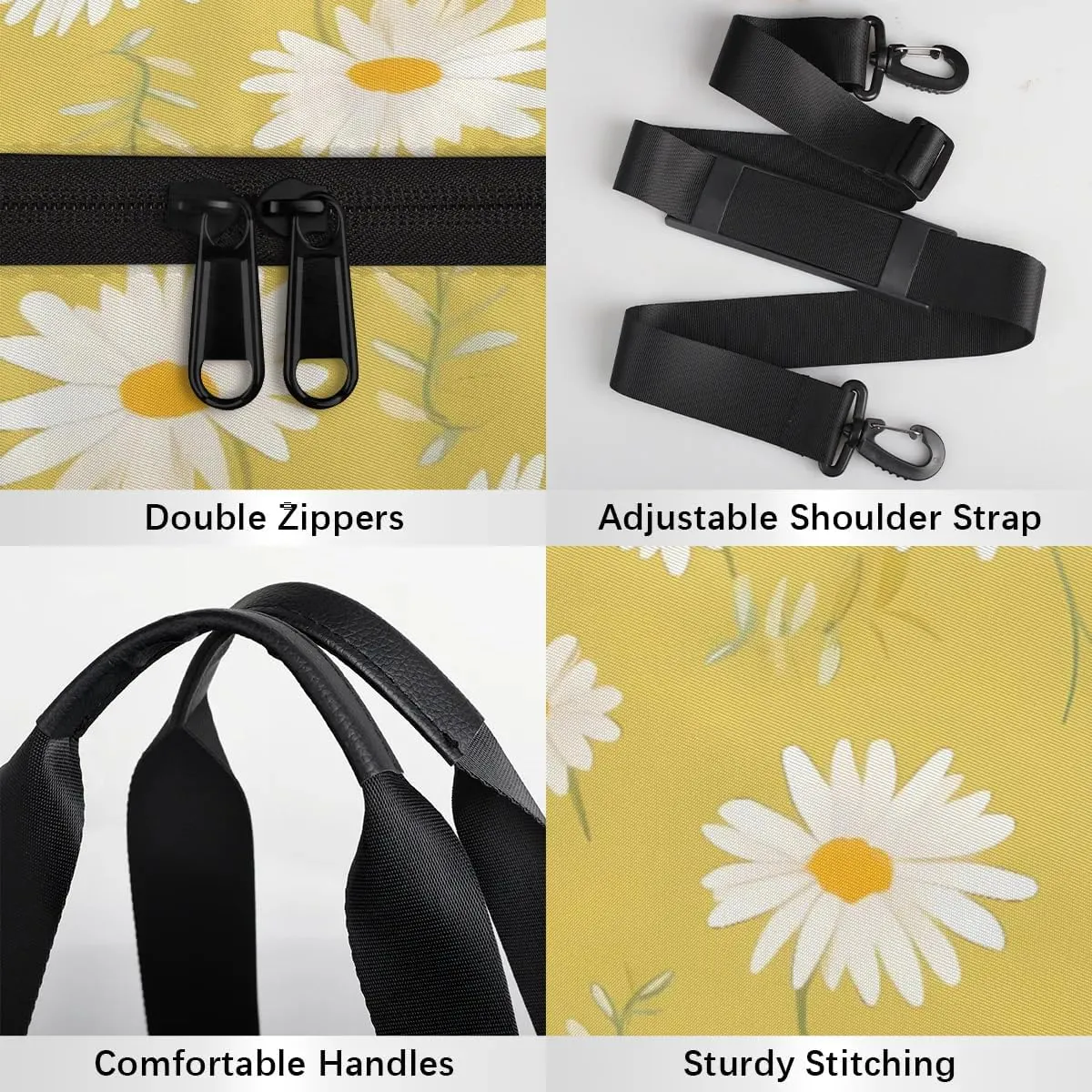 Gym Bags for Men Women Floral Daisy Bloom Sports Duffel Bags Carry On Travel Duffle Bag with Detachable Adjustable Shoulder Strap Overnight Weekender Bag