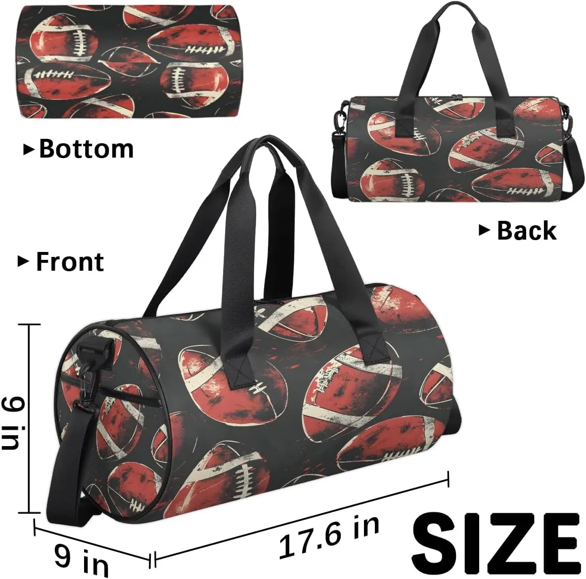 Gym Bags for Men Women Football Prints Sports Duffel Bags Carry On Travel Duffle Bag with Detachable Adjustable Shoulder Strap Overnight Weekender Bag