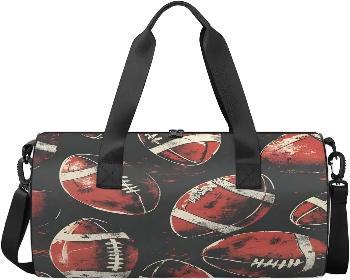 Gym Bags for Men Women Football Prints Sports Duffel Bags Carry On Travel Duffle Bag with Detachable Adjustable Shoulder Strap Overnight Weekender Bag