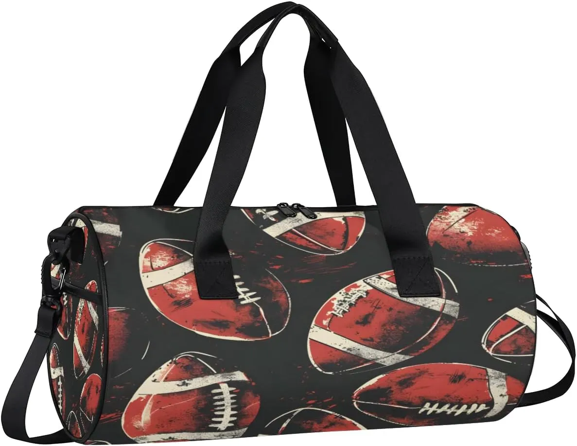 Gym Bags for Men Women Football Prints Sports Duffel Bags Carry On Travel Duffle Bag with Detachable Adjustable Shoulder Strap Overnight Weekender Bag